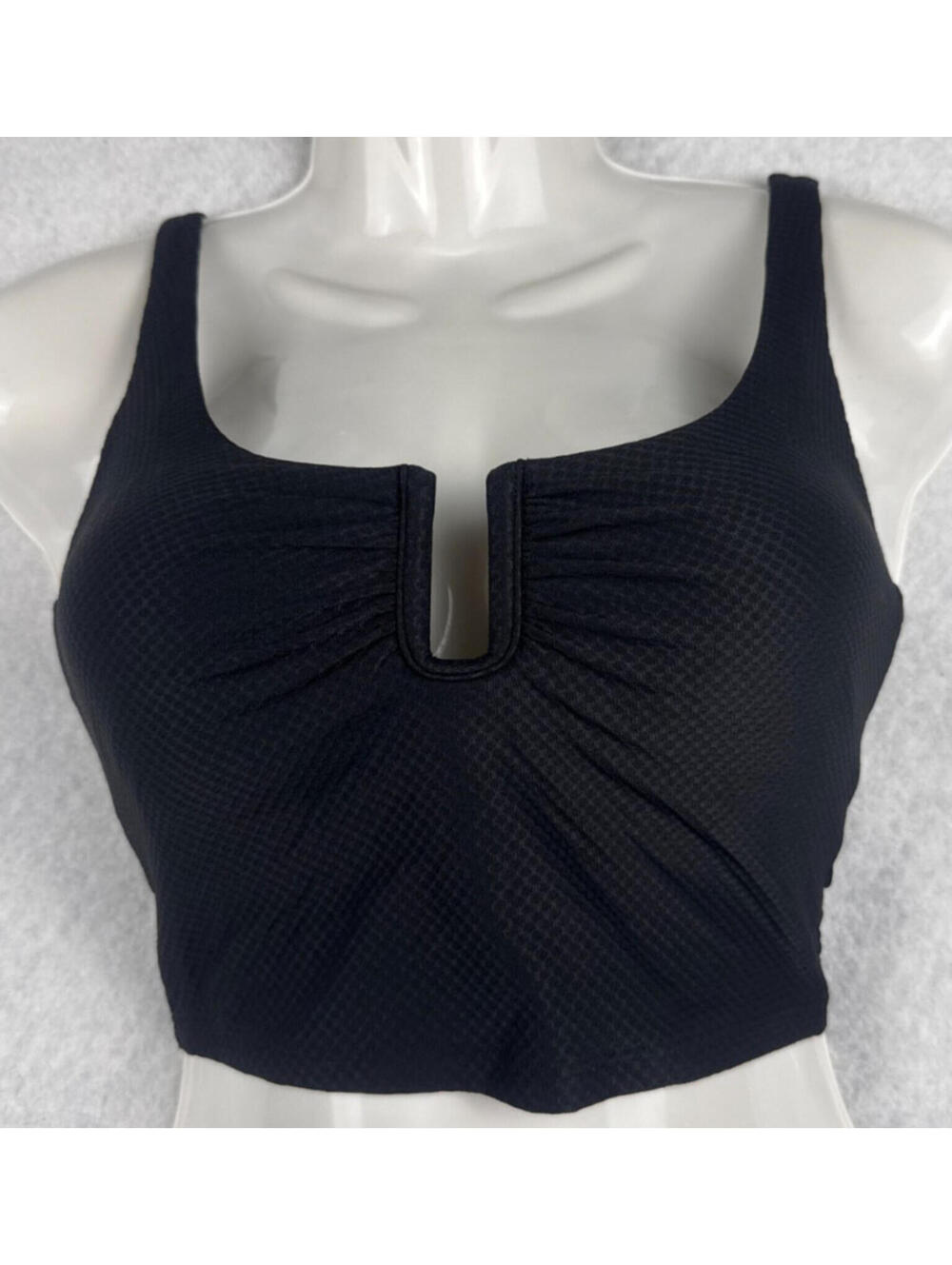 Calia Womens XS Pure Black U Bar Longline Textured Bikini Top NWT
